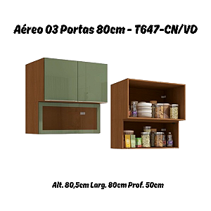 Aéreo 03 Portas 80cm - Ref. T647 - Canela/Verde - Linha Vibra - Kappesberg