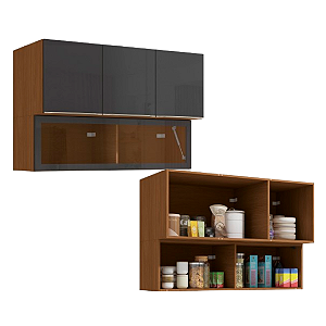 Aéreo 04 Portas 120cm - Ref. T651 - Canela/Grafite - Linha Vibra - Kappesberg