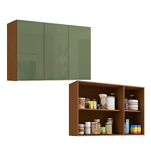 Aéreo 03 Portas 120cm - Ref. T648 - Canela/Verde - Linha Vibra - Kappesberg