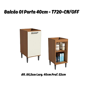 Balcão 01 Porta 40cm - Ref. T720 - Canela/Off White - Linha Linna - Kappesberg