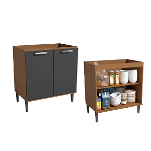 Balcão 02 Portas 80cm - Ref. T721 - Canela/Grafite - Linha Linna - Kappesberg