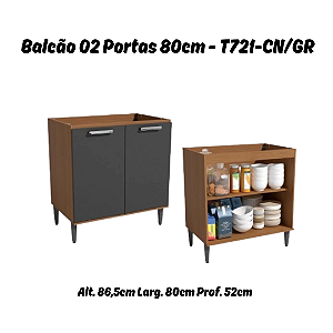 Balcão 02 Portas 80cm - Ref. T721 - Canela/Grafite - Linha Linna - Kappesberg