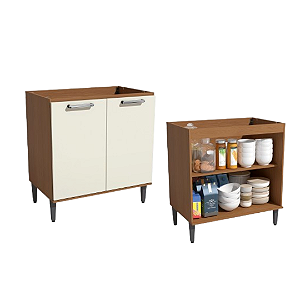 Balcão 02 Portas 80cm - Ref. T721 - Canela/Off White - Linha Linna - Kappesberg