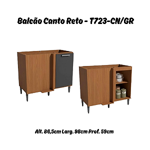 Balcão 01 Porta Canto Reto - Ref. T723 - Canela/Grafite - Linha Linna - Kappesberg