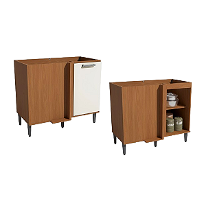 Balcão 01 Porta Canto Reto - Ref. T723 - Canela/Off White - Linha Linna - Kappesberg