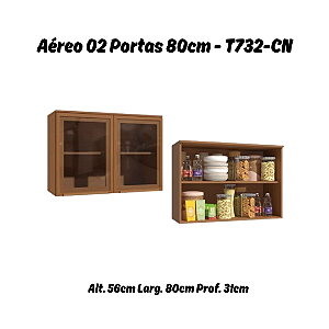 Aéreo 02 Portas c/ Vidro 80cm - Ref. T732 - Canela - Linha Linna - Kappesberg