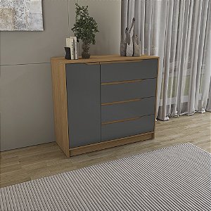 Cômoda 04 Gavetas 01 Porta - Ref. R260 - Canela/Grafite - Kappesberg