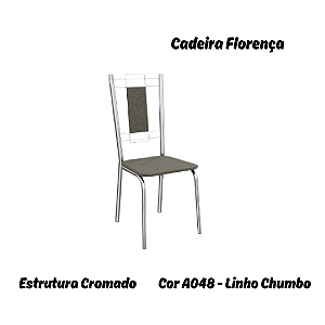 Par de Cadeiras Florença - Ref. 2C005-CR - Estampa: A048 (Linho Chumbo) Cromado - Kappesberg