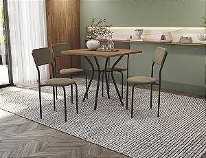 Conjunto de Mesa Sardenha 90cm + 04 Cadeiras Mali Preto Cor Bege - Kappes Crome