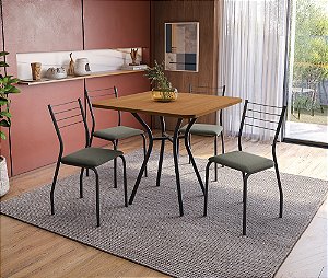 Conjunto de Mesa Sardenha 90cm + 04 Cadeiras Malta Preto Cor Cinza - Kappes Crome