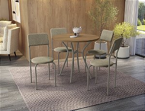 Conjunto de Mesa Sardenha 90cm + 04 Cadeiras Mali Nikel Cor Bege - Kappes Crome