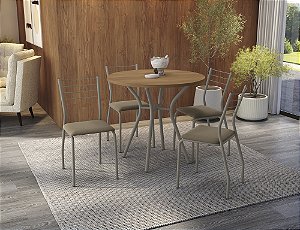 Conjunto de Mesa Sardenha 90cm + 04 Cadeiras Malta Nikel Cor Capuccino - Kappes Crome