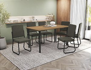 Conjunto de Mesa Santorini 160cm + 06 Cadeiras Sicilia Preto Cor Chumbo - Kappes Crome