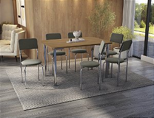 Conjunto de Mesa Santorini 160cm + 06 Cadeiras Mali Cromado Cor Chumbo - Kappes Crome