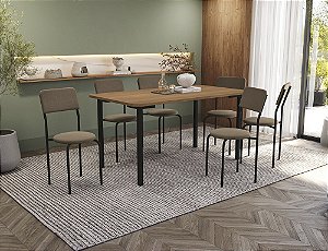 Conjunto de Mesa Santorini 160cm + 06 Cadeiras Mali Preto Cor Bege - Kappes Crome
