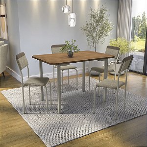Conjunto de Mesa Santorini 120cm + 04 Cadeiras Ibiza Nikel Cor Comp. Bege - Kappes Crome