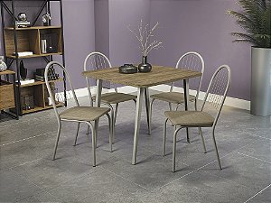 Conjunto de Mesa Iguaçu 90cm + 04 Cadeiras Noruega Nikel Cor Capuccino - Kappes Crome
