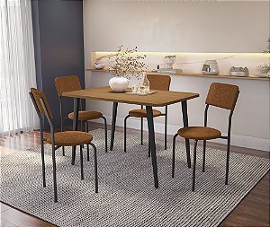 Conjunto de Mesa Iguaçu 120 + 04 Cadeiras Ibiza Preto Cor Terracota - Kappes Crome