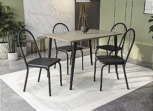 Conjunto de Mesa Iguaçu 120 + 04 Cadeiras Noruega Preto Cor Preto - Kappes Crome
