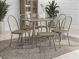 Conjunto de Mesa Iguaçu 160 + 06 Cadeiras Noruega Nikel Cor Capuccino - Kappesberg Crome