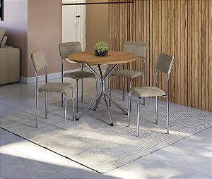 Conjunto de Mesa Creta 90 + 04 Cadeiras Ibiza Cromado Cor Compose Bege - Kappes Crome