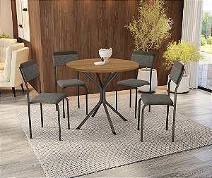 Conjunto de Mesa Creta 90 + 04 Cadeiras Ibiza Preto Cor Compose Chumbo - Kappes Crome