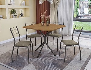 Conjunto de Mesa Creta 90 + 04 Cadeiras Malta Preto Cor Bouclé Bege - Kappes Crome