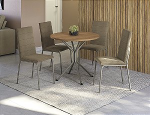 Conjunto de Mesa Creta 90 + 04 Cadeiras Amsterda Nikel Cor Bege - Kappes Crome