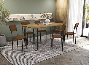 Conjunto de Mesa Constanza 160cm + 06 Cadeiras Ibiza Preto Cor Terracota - Kappes Crome