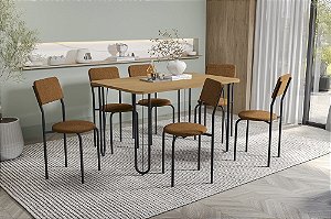 Conjunto de Mesa Constanza 160cm + 06 Cadeiras Mali Preto Cor Terracota - Kappes Crome