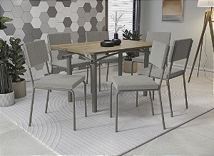 Conjunto de Mesa Elba 136cm + 06 Cadeiras Zaria Nikel Cor Chumbo - Kappes Crome