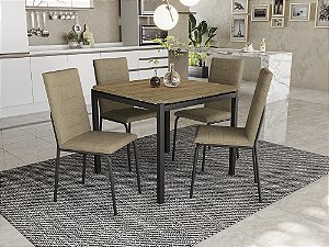 Conjunto de Mesa Reno 90 + 04 Cadeiras Amsterda Preto Cor Capuccino - Kappes Crome