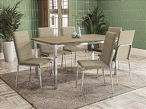 Conjunto de Mesa Reno 160 + 06 Cadeiras Amsterda Cromado Cor Capuccino - Kappes Crome