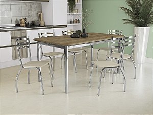 Conjunto de Mesa Reno 160 + 06 Cadeiras Portugal Cromado Cor Nudi - Kappes Crome