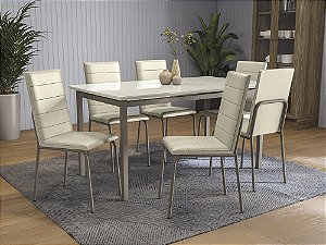 Conjunto de Mesa Reno 160 + 06 Cadeiras Amsterda Niquel Cor Nudi - Kappesberg Crome