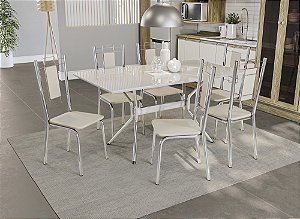 Conjunto de Mesa Loire 160 + 06 Cadeiras Florença Cromado Cor Nude - Kappes Crome