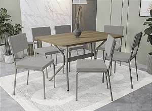 Conjunto de Mesa Loire 136 + 06 Cadeiras Lisboa Nikel Cor Capuccino - Kappesberg Crome