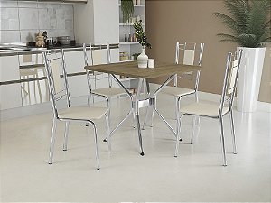 Conjunto de Mesa Loire 90cm + 04 Cadeiras Florença Cromado Cor Nude - Kappes Crome