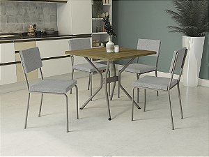 Conjunto de Mesa Loire 90cm + 04 Cadeiras Zaria Nikel Cor Bouclé Cinza - Kappes Crome