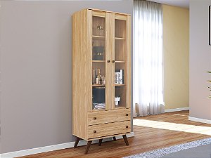 Cristaleira 02 Portas 02 Gavetas Linha Retrô - ESM217- Mel - Movelbento