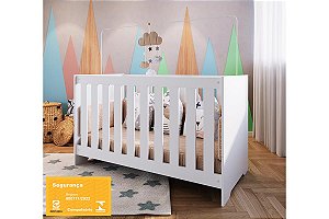 Berço com Colchão 3 em 1 - Linha Aconchego - Branco - Completa Móveis