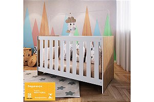 Berço com Colchão 3 em 1 - Linha Aconchego - Nogal/Branco - Completa Móveis