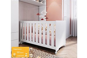 Berço c/ Rodizios e Colchão - Linha Aconchego - Branco - Completa Móveis