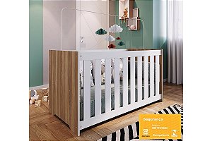 Berço com Colchão - Linha Aconchego - Nogal/Branco - Completa Móveis