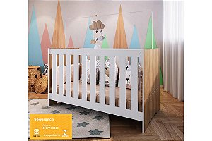 Berço 3 em 1 Linha Aconchego - Nogal/Branco - Completa Móveis