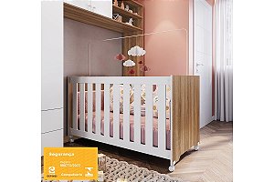 Berço com Rodizios - Linha Aconchego - Nogal/Branco - Completa Móveis