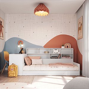 Cama Juvenil c/ Escrivaninha e Estante - Branco - Completa Móveis