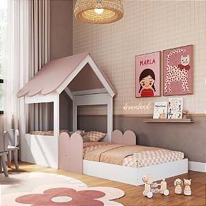 Cama Montessoriana Casinha - Branco / Rosa - Completa Móveis