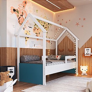 Cama Montessoriana - Branco/Azul - Completa Móveis