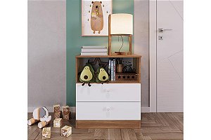 Comoda 02 Gavetas - Nogal/Branco - Completa Móveis